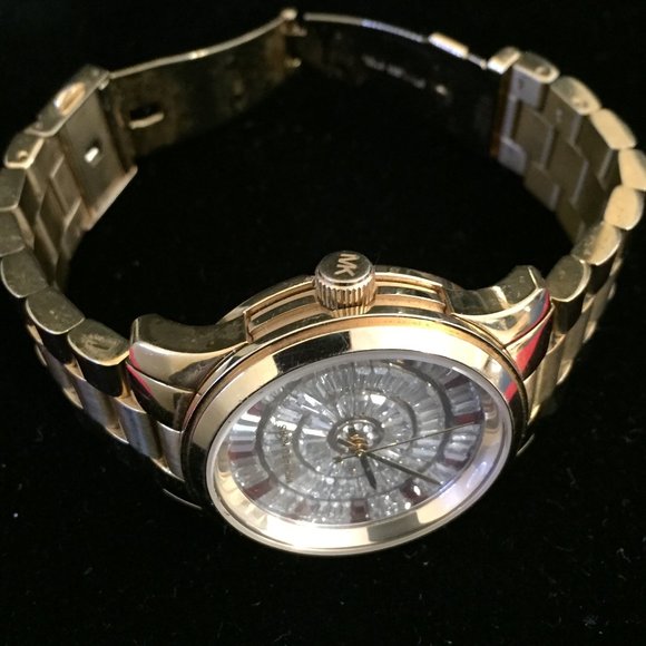 Michael Kors Mid Size Red Glitz Gold Tone Watch - Picture 3 of 5